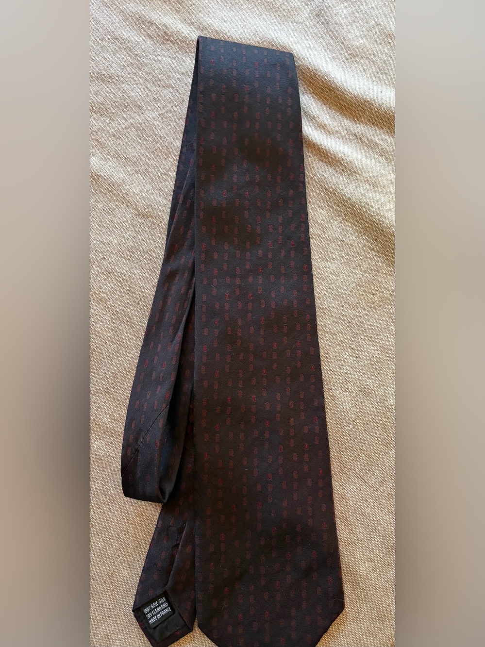 Men's Black Tie with Subtle Burgundy Dot Motif